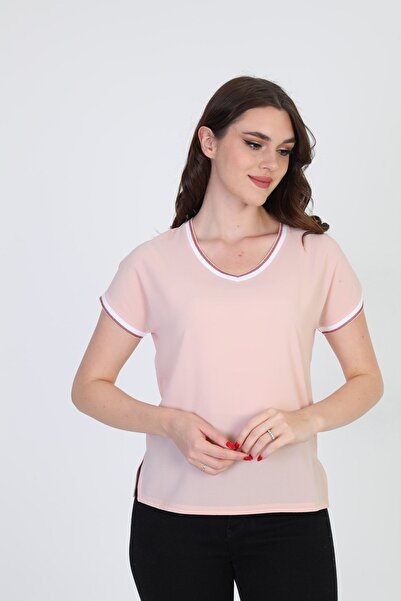 ELLA CAMELIA Ženska kragna i rukavi Sa šljokicama Sa prugastim detaljima Bluz...