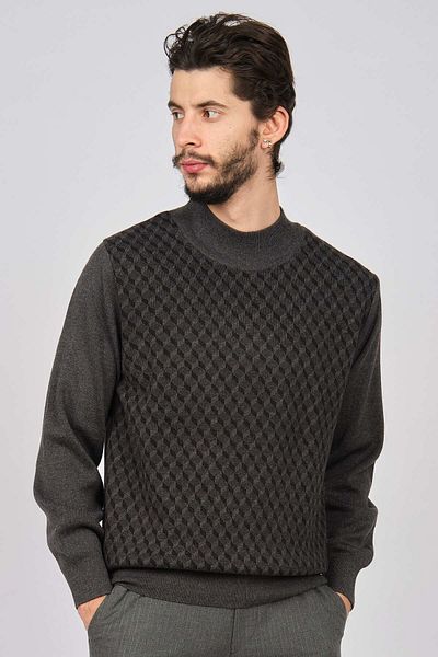 Woolman Men's Patterned Half Fisherman Wool Sweater 1571134 Smoked