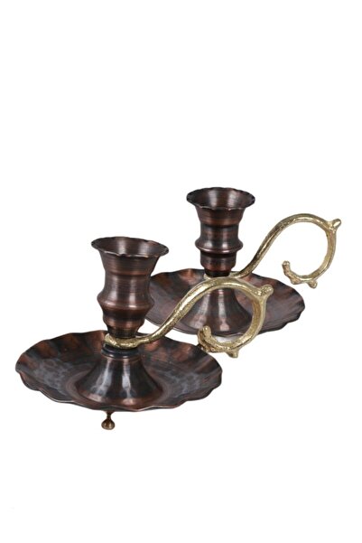 Genel Markalar Metal Bakır Mumluk Eskitme Bakır 2'li Set 2 Parça Metalik 14 x 12