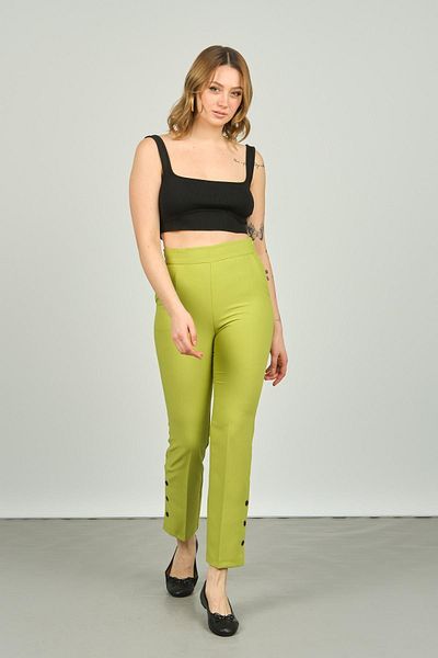 F&A Textile Women's Buttoned Slim Fit Trousers 6001 Apple Green