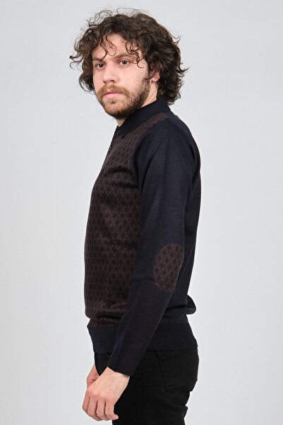 Pelikan Men's Elbow Detailed Polo Neck Sweater 1577427 Navy Blue