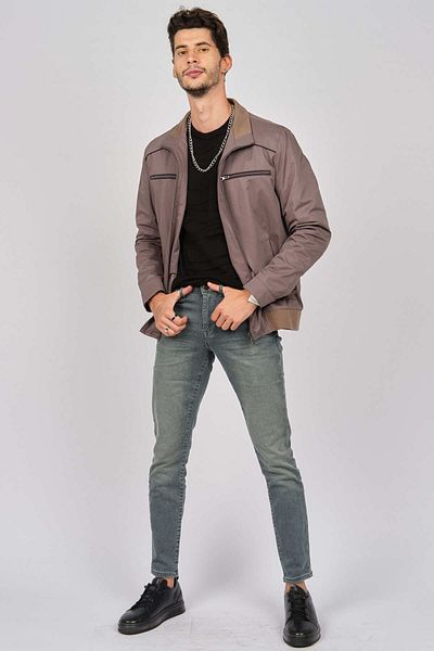 daynax Men's Elastic Waist Standing Collar Seasonal Coat 492500 Smoked