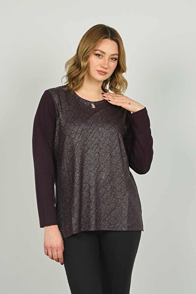 Detay Triko Жіноча блуза з блискучою тканиною спереду та довгими рукавами з в...