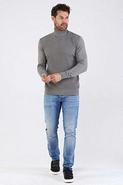 Çizgi Triko Ανδρικό Πλεκτό Πουλόβερ Βαμβακερό Ολόσωμο ζιβάγκο 4669e Γκρι