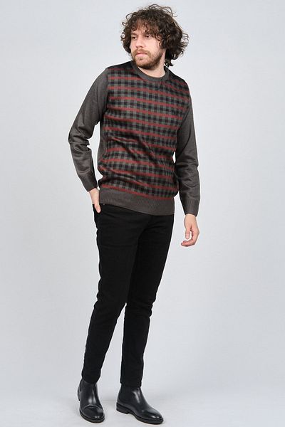 Pelikan Men's Patterned Crew Neck Sweater 1577309 Gray