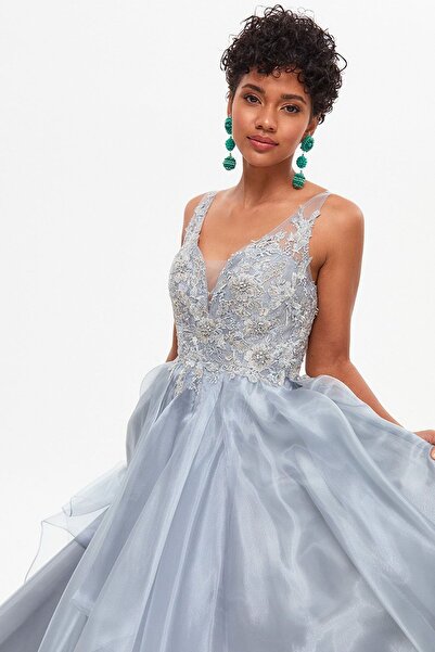 Tiara Women's Drama Skirt Evening Dress 260585 Gray