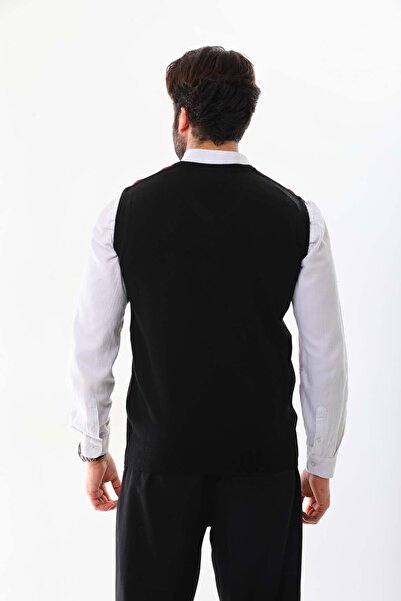 Pelikan Men's V-Neck Patterned Sweater 9614 Claret Red