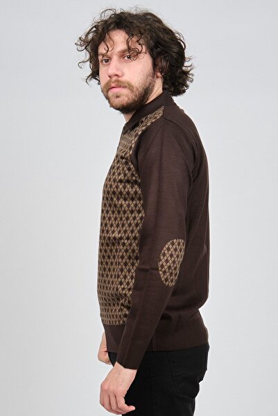 Pelikan Men's Elbow Detailed Polo Neck Sweater 1577427 Brown