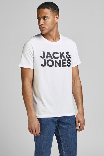 Jack & Jones Ανδρικό μπλουζάκι με λαιμόκοψη με λεπτομέρεια εκτύπωσης Jjecorp 12151955 Λευκό