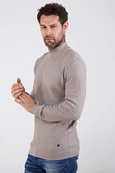 Çizgi Triko Men's Half Turtleneck Cotton Knitwear Sweater 4653b Beige