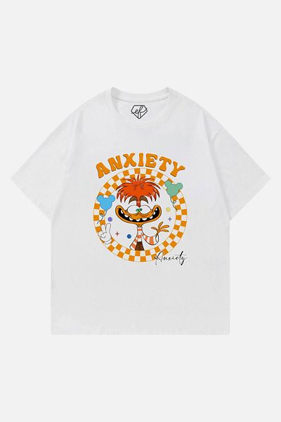 EFBUTİK Unisex White Reverse Face Anxiety T-shirt