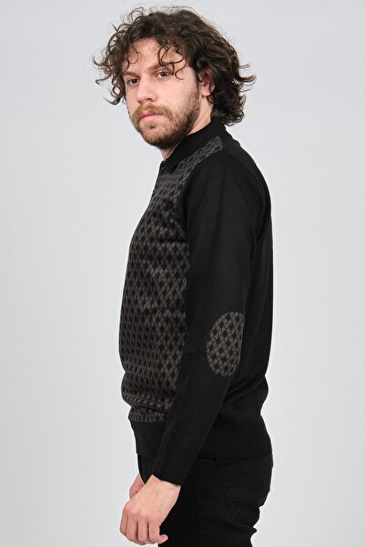 Pelikan Ανδρικό πουλόβερ με λεπτομέρεια με γιακά πόλο 1577427 Μαύρο