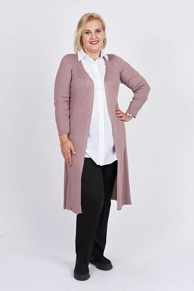 Büşra Triko Women's Powder Open Front Slit Detailed Long Cardigan 3997259