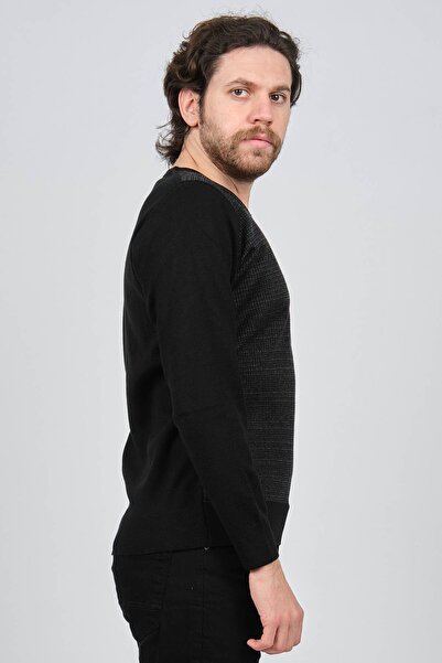Çizgi Triko Men's Striped V-Neck Sweater 42574225 Black