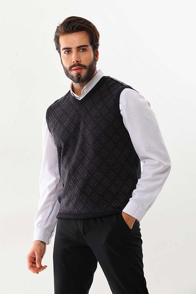 Pelikan Men's V-Neck Patterned Sweater 9614 Smoked
