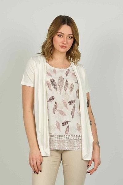 ELLA CAMELIA Women's Patterned Short Sleeve One Piece Blouse 20E014 Ecru