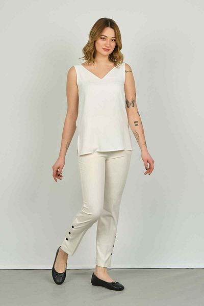 F&A Textile FA Trousers Women's Cuffs Buttoned Skinny Fit Trousers 6001 Ecru