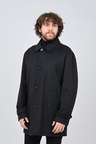 LUCAS Men's Anthracite Collared Classic Wool Coat 2651668