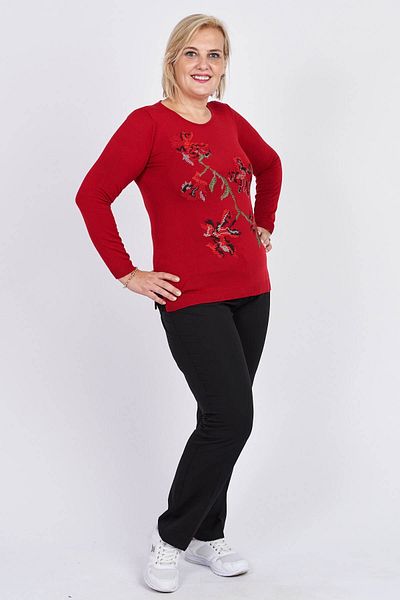 Flaş Triko Women's Red Floral Embroidery Detailed Blouse 3320806