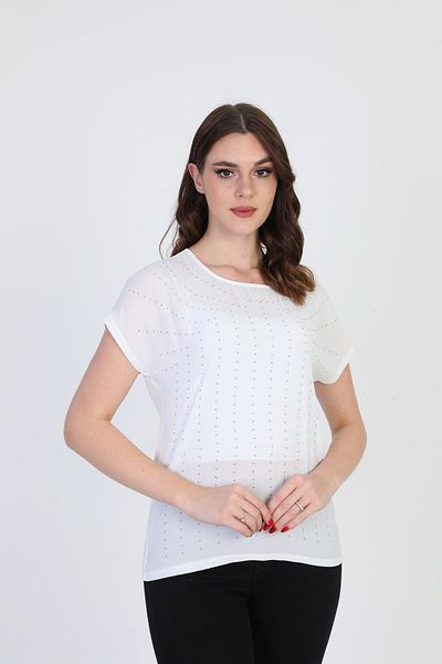 ELLA CAMELIA Women's Embroidered Blouse 19e093 Ecru