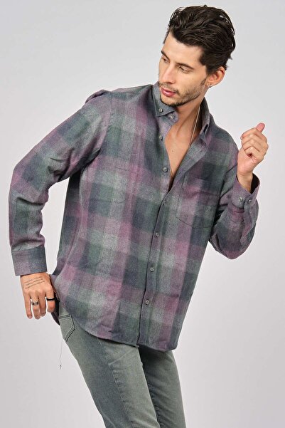 De Leone Ανδρικό ριγέ μακρυμάνικο μάλλινο πουκάμισο Apre 0171100 Plum
