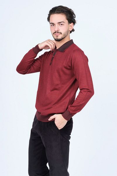 Ateş Triko Men's Polo Neck Wool Sweater 6091903 Claret Red