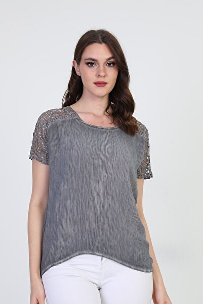 ELLA CAMELIA Γυναικεία μπλούζα με δαντέλα με λεπτομέρειες 5010062 Anthracite