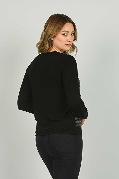 Sistas Women's Houndstooth Patterned Long Sleeve Blouse 3668 Black-Anthracite