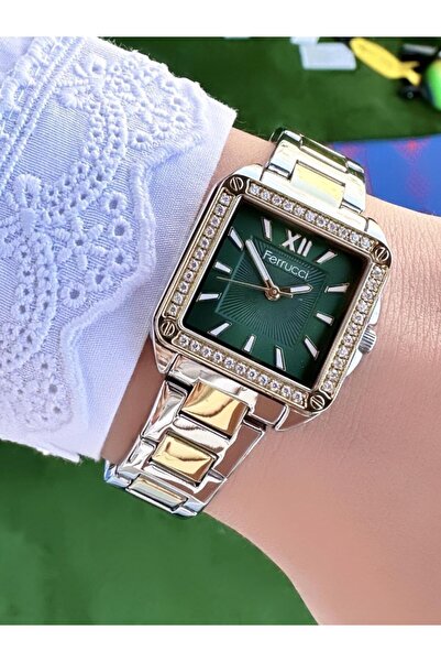 Ferrucci ساعة يد نسائية مربعة الشكل بحبل معدني