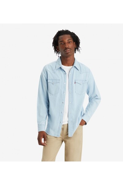 Levi's Men's Plain Blue Shirt Collar Long Sleeve Shirt