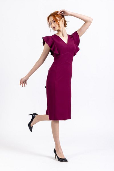 ESCOLL Women's Plum Waist Thick Corset Sleeves Flounced Dress 1562