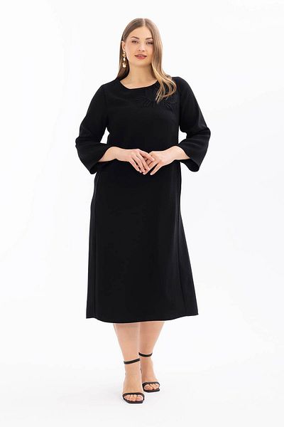 Gala-Xi Galaxi Women's Large Size Three Quarter Sleeve Midi Length Dress 1033 Black