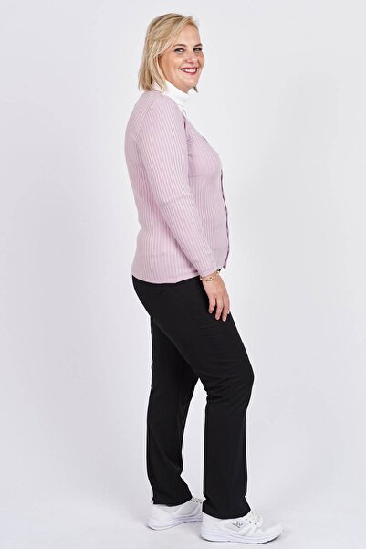 Büşra Triko Women's Powder Buttoned V-Neck Cardigan 3997258