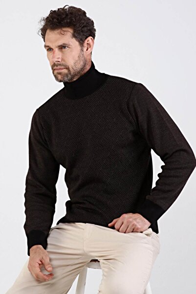 Çizgi Triko Men's Full Turtleneck Knitwear Sweater 4604e Black