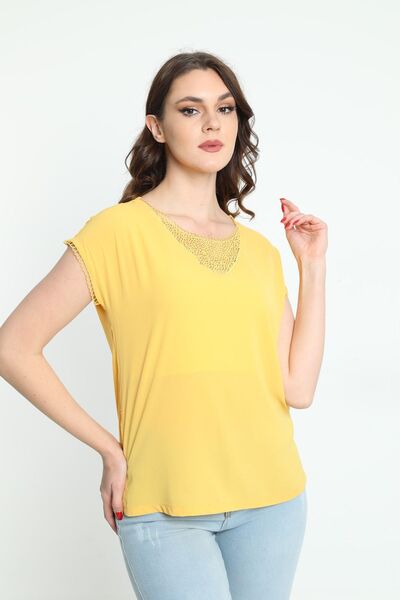 ELLA CAMELIA Жіноча блуза з мереживними деталями 5010024 Жовта