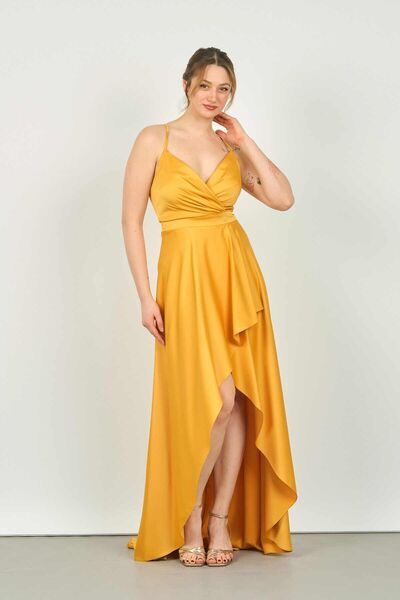 Saygın Women's Rope Strap Long Evening Dress0991320 Mustard