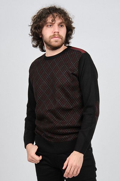 Pelikan Men's Patterned Crew Neck Sweater Claret Red