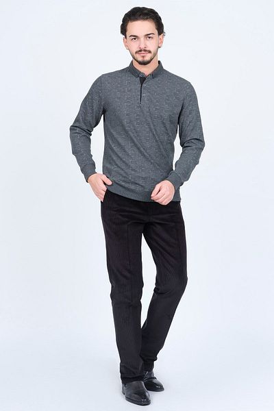 Raymons Men's Patterned Polo Neck Knitwear Sweat 6782251 Anthracite