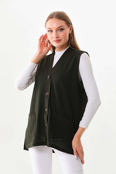 Günay Women's Side Slit Patterned Vest 22604 Green