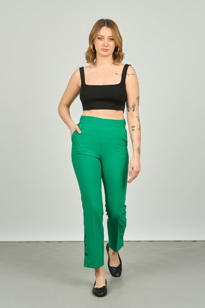 F&A Textile بنطلون نسائي ضيق بأزرار 6001 أخضر