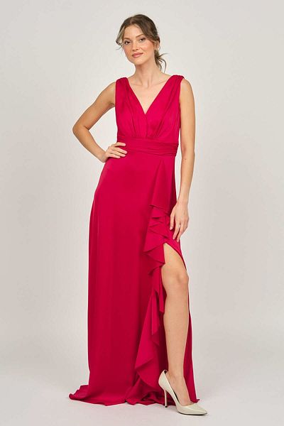 DORİDORCA Women's Thick Strap Long Evening Dress 5921178 Red
