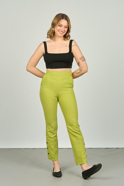 F&A Textile Women's Buttoned Slim Fit Trousers 6001 Apple Green
