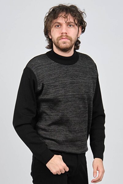 HAKİ TRİKO Men's Half Turtleneck Patterned Sweater 60872013 Black