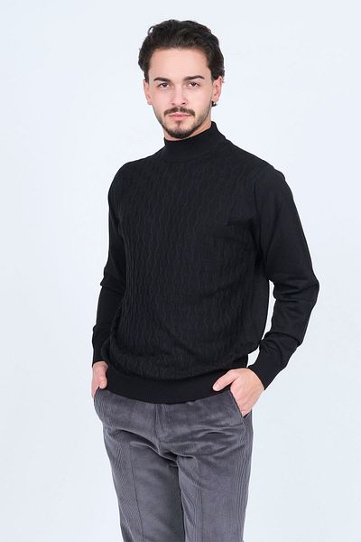 Herman Triko Pulover din lână pentru bărbați cu modele pe jumătate de pescar 6541353 negru