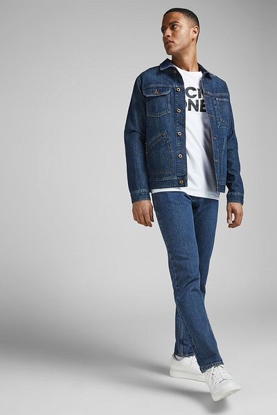 Jack & Jones Ανδρικό μπλουζάκι με λαιμόκοψη με λεπτομέρεια εκτύπωσης Jjecorp 12151955 Λευκό