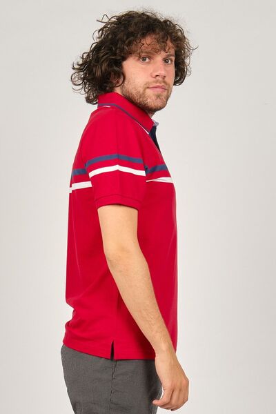 Desen Triko Men's Polo Neck Stripe Detailed Red T-Shirt 0249814