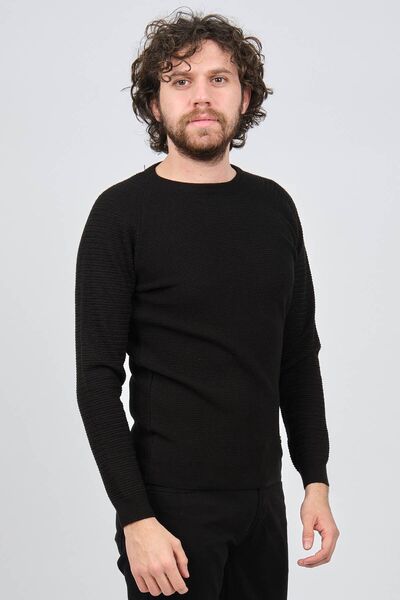Çizgi Triko Men's Crew Neck Slim Fit Sweater 42554259 Black