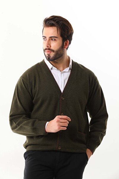 San&Fa Sanfa Ανδρική Ζακέτα από καθαρό μαλλί με λαιμόκοψη V 2634 Πράσινη