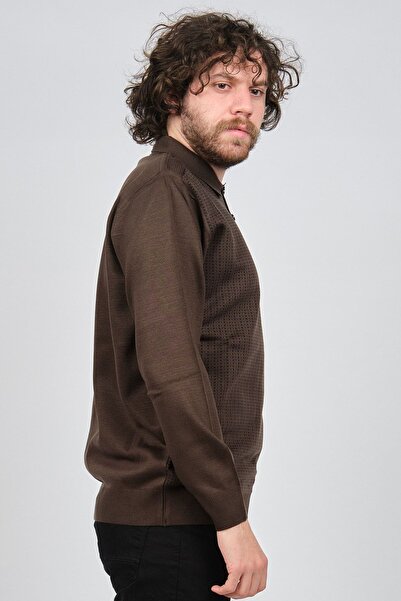 Pelikan Men's Patterned Polo Neck Wool Sweater 1578417 Brown