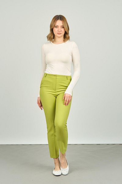 F&A Textile Women's Ankle Length Double Pocket Slim Fit Trousers 7001 Apple Green